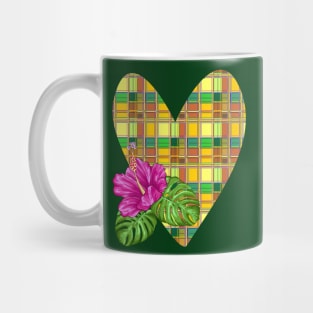 Caribbean Heart and Hibiscus Madras Tartan Fabric Mug